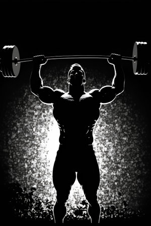 Bodybuilder with barbell on grunge background. Vector illustration.の素材