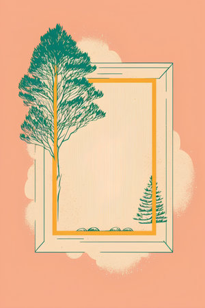 Vintage hand drawn frame with coniferous trees. Vector illustration.の素材