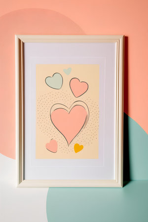 valentine's day card with hearts in frame on colorful backgroundの素材