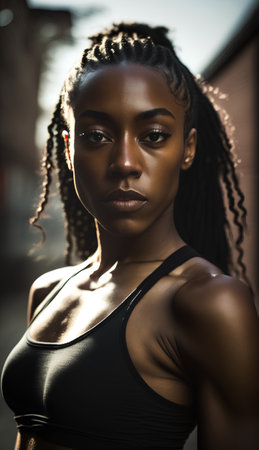 Portrait of beautiful african american woman in sportswearの素材