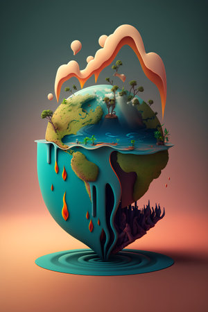3d illustration of earth with trees in the water. Ecology conceptの素材