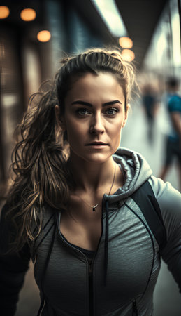 Portrait of beautiful young woman in sportswear on the streetの素材