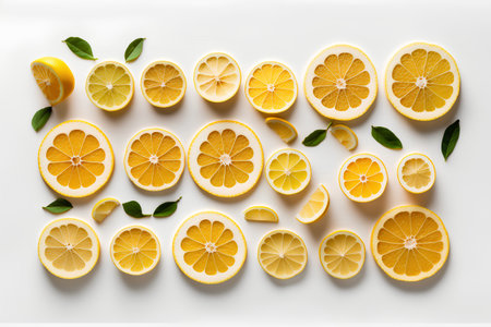 Slices of lemon and lime on white background, top viewの素材