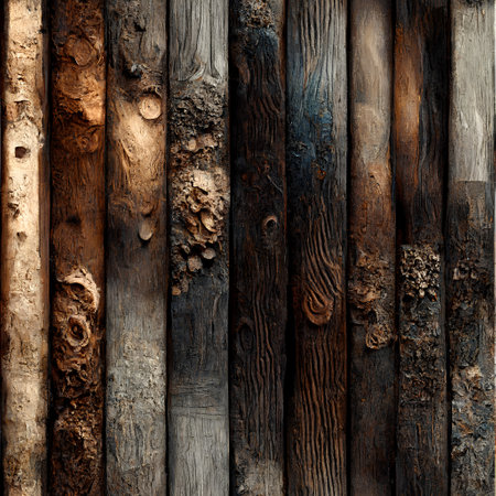 Old wooden planks wall background. Old wood texture with natural patternsの素材