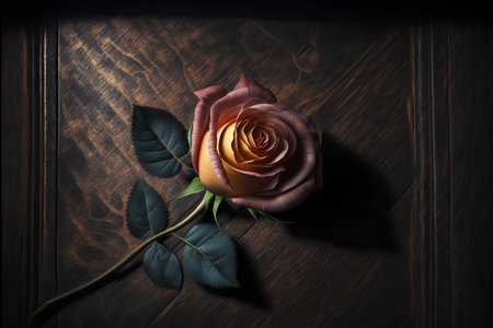 Beautiful rose on wooden background, 3d rendering. Computer digital drawing.の素材