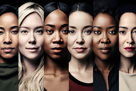Portraits of beautiful multiethnic women with different hairstyles.の素材