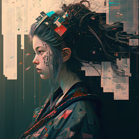 Futuristic cyberpunk girl. Digital art. 3D renderingの素材