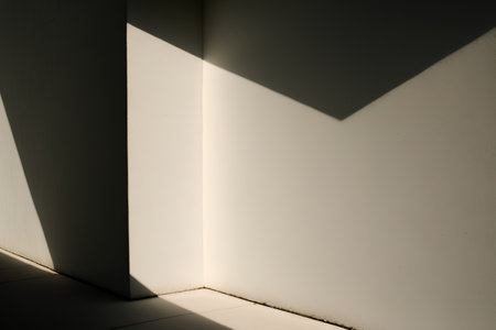 White wall with shadow from sunlight and shadow on the floor in the roomの素材