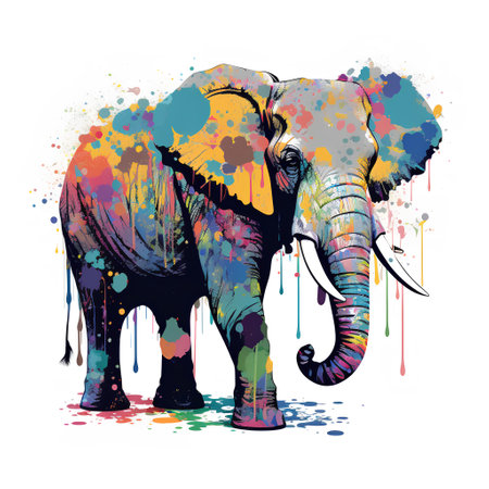 Colorful hand drawn vector illustration of an elephant with splashes.の素材