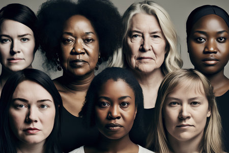 Group of diverse women with different facial expressions. Portrait of diverse women.の素材