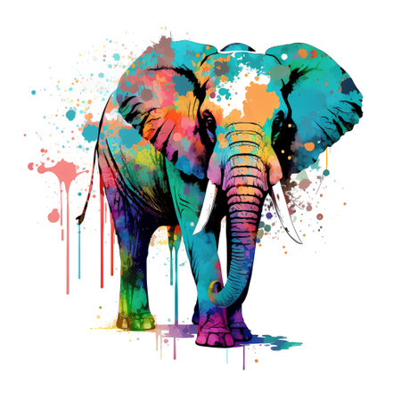 Colorful watercolor hand drawn elephant on white background. Vector illustration.の素材