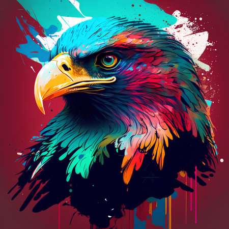 Eagle head with colorful grunge paint splashes. Vector illustration.の素材