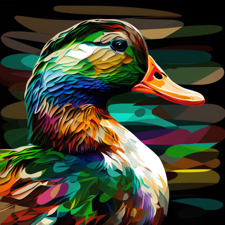 Colorful portrait of a duck on a colorful background. Vector illustrationの素材