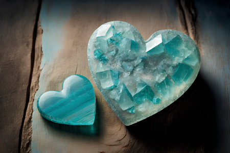 Heart shaped gemstone on wooden background. Selective focus. Toned.の素材