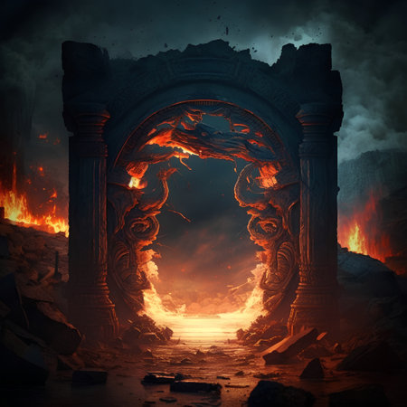 Fantasy portal in the ruins of the temple. 3D renderingの素材