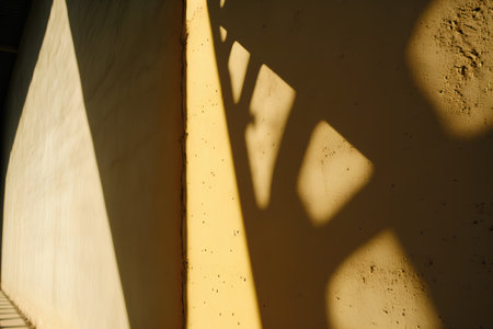 shadow on the wall of a yellow building in the rays of the sunの素材