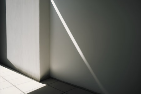 White wall with shadow and tiled floor in a room with shadowの素材