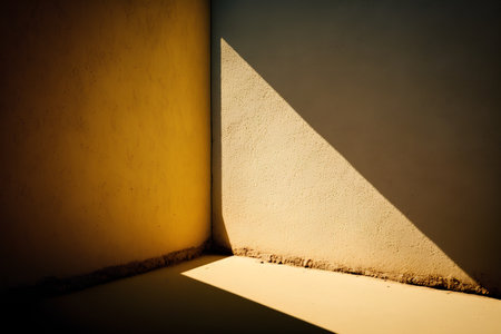 Yellow wall with shadow and sunlight. Abstract background for your design.の素材