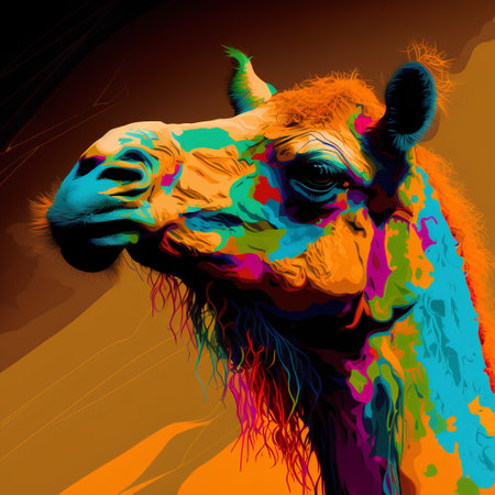 Colorful portrait of a camel on a dark background. Vector illustrationの素材
