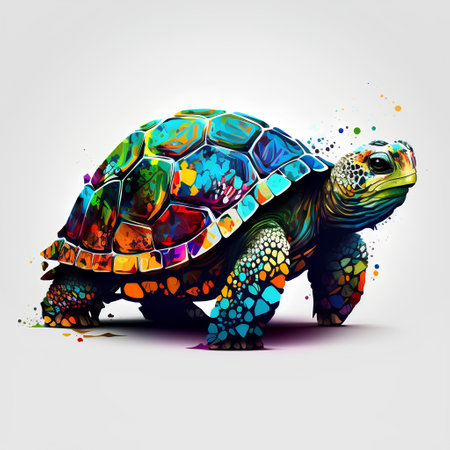 Turtle with colorful splashes on a white background. Vector illustration.の素材