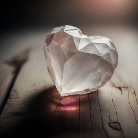 Heart-shaped gemstone on a wooden background. Valentines Day.の素材