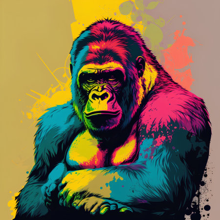 Gorilla. Vector illustration. Grunge background with colorful elements.の素材