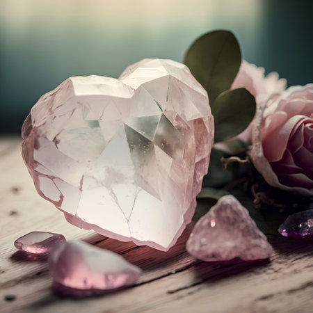 crystal heart and rose on the wooden background, valentine conceptの素材