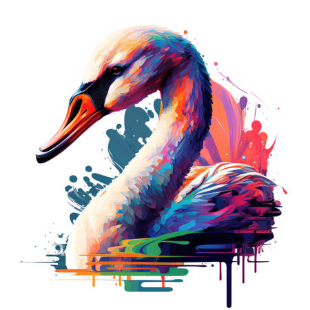 Swan with watercolor splashes. Vector illustration on white background.の素材