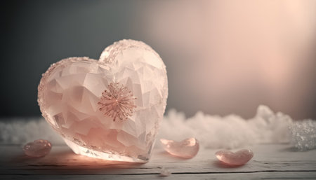 Heart with snowflakes on a wooden background. Valentine's Day.の素材