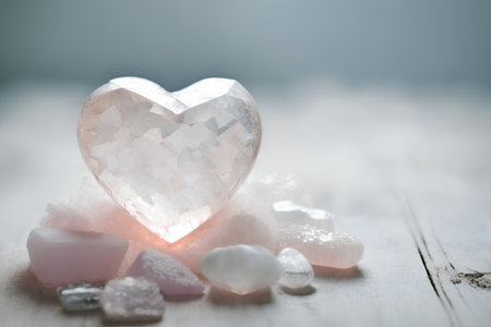 Heart shaped crystals on wooden background, valentine's day conceptの素材