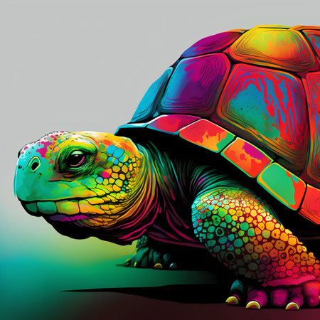 Colorful tortoise on a gray background. 3d illustration.の素材