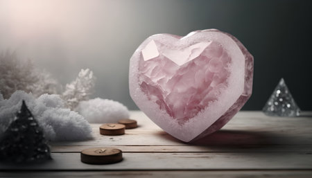Heart of ice on a wooden background. Valentine's day concept.の素材
