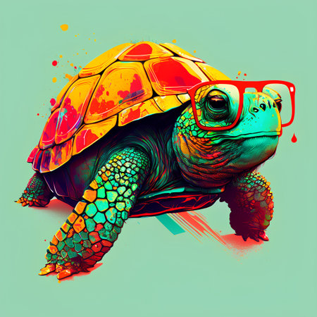 Turtle with glasses. Colorful illustration of a tortoise.の素材