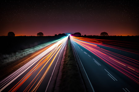 lights of cars with night. long exposure, light trails on the roadの素材