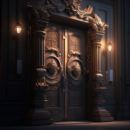 Luxury classic interior with wooden door. 3d render illustrationの素材
