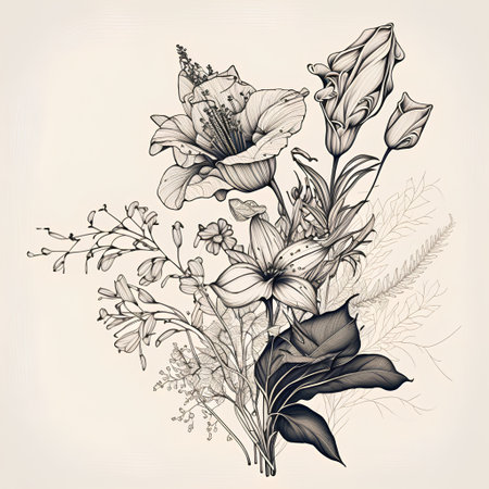 Bouquet of lilies. Hand drawn vector illustration in sketch style.の素材