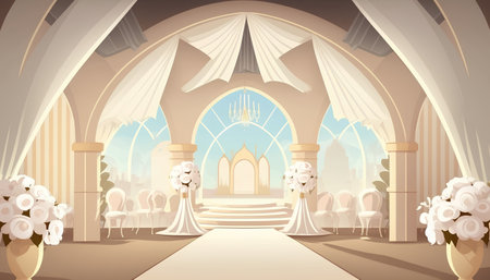 Wedding ceremony in the arch of the church, vector illustrationの素材