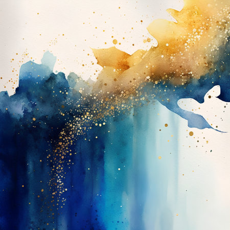 Abstract watercolor background with blue and yellow spots and splashes.の素材