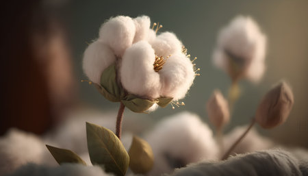 Cotton flower in soft light on blurred background, vintage tonedの素材