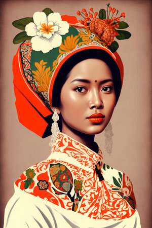 Portrait of a beautiful Asian woman in a kokoshnik.の素材