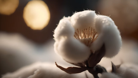 Cotton flower in soft focus on blurred background with bokehの素材