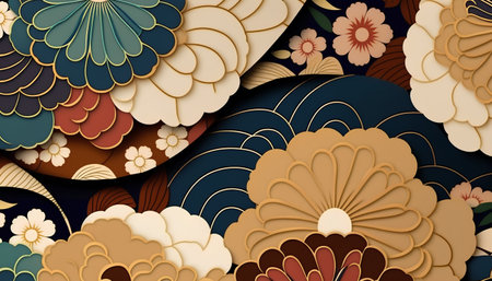 Seamless floral pattern with paper cut flowers. Vector illustration.の素材
