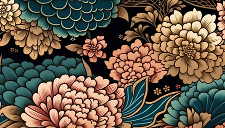 Seamless floral pattern with stylized flowers in retro style.の素材
