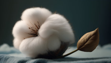 Cotton flower on a dark background. Close-up, soft focus.の素材