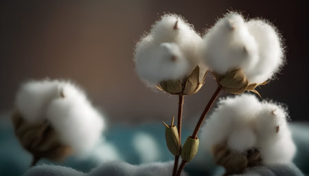 Cotton flowers on a dark background. Soft focus. Copy space.の素材