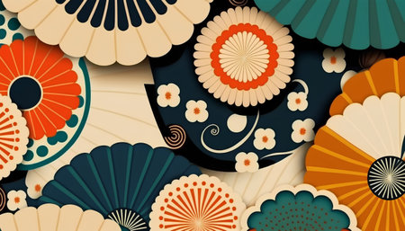 Seamless pattern with paper fans. Vector illustration. Eps 10.の素材