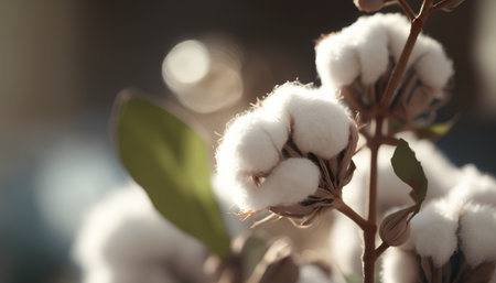 Cotton flowers on blurred background, soft focus, toned imageの素材