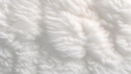 White fur texture background. Close up of white fluffy sheepskin.の素材