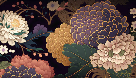 Seamless pattern with chrysanthemums. Vector illustration.の素材
