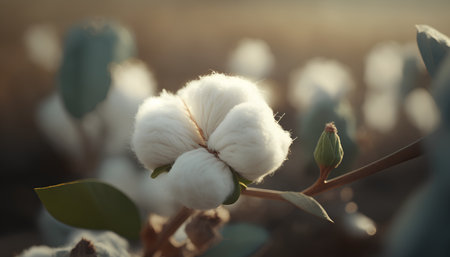 Cotton plant on the field. Soft focus. Natural background.の素材